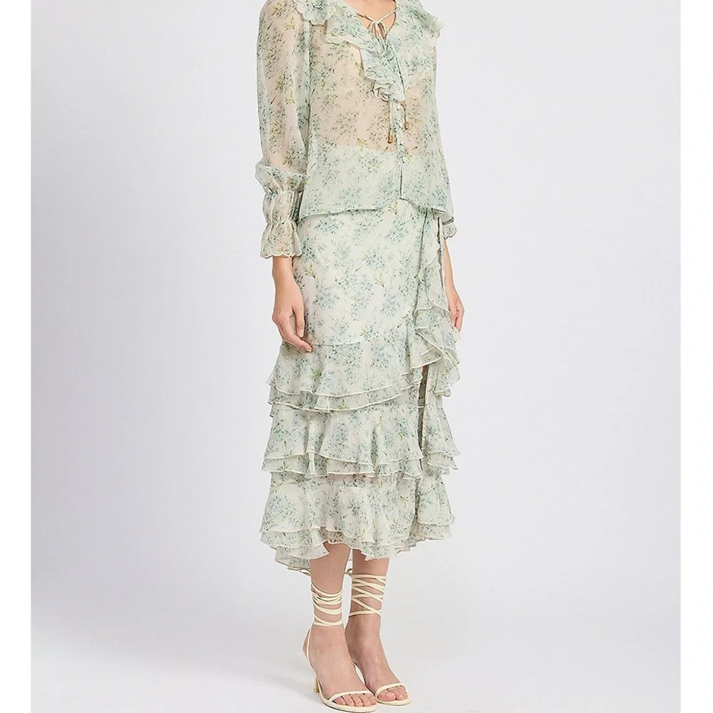 En Saison Marlene floral ruffle tiered Midi skirt - Picture 6 of 13